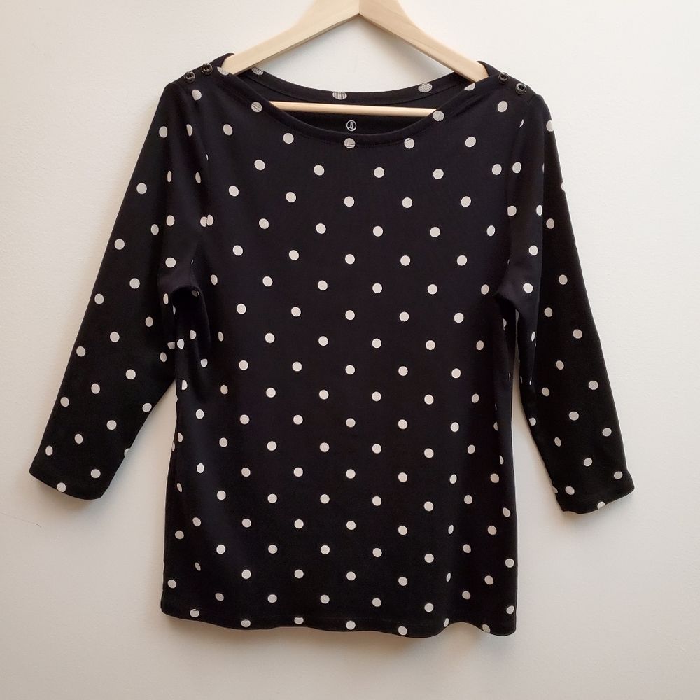 Lands' End Black & White Polka Dot Top, 14-16